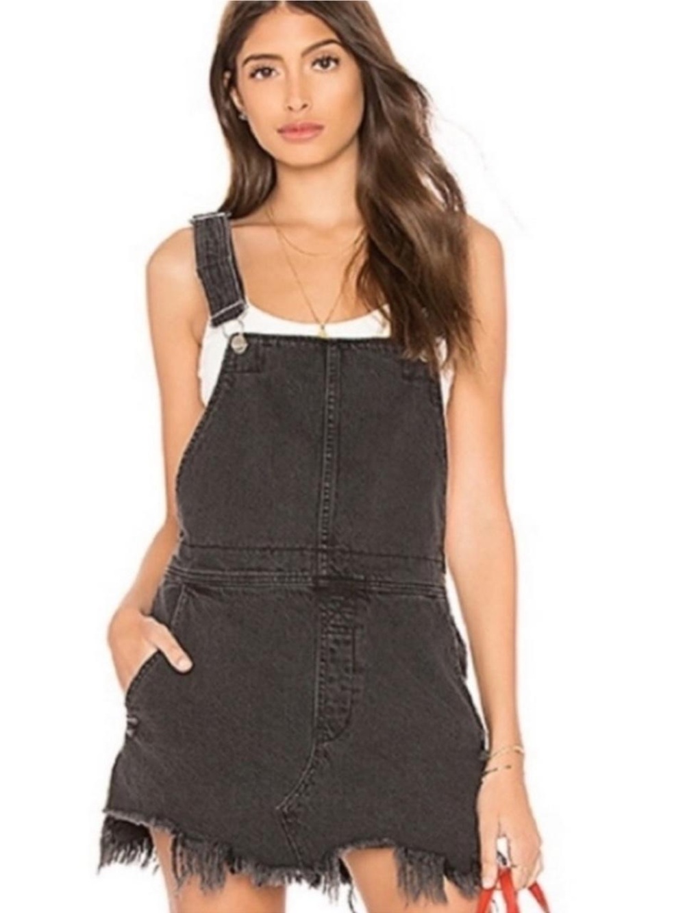 Free People We The Free "Torn Up Jumper" Denim Dress Washed Black / Charcoal 2